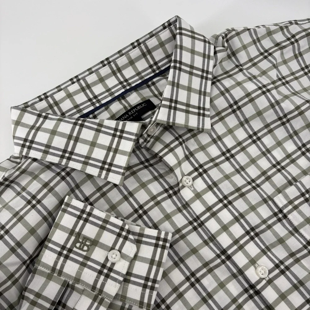 Banana Republic Slim Fit Stripe Button Down Shirt Men's Size XXL‎ Green
